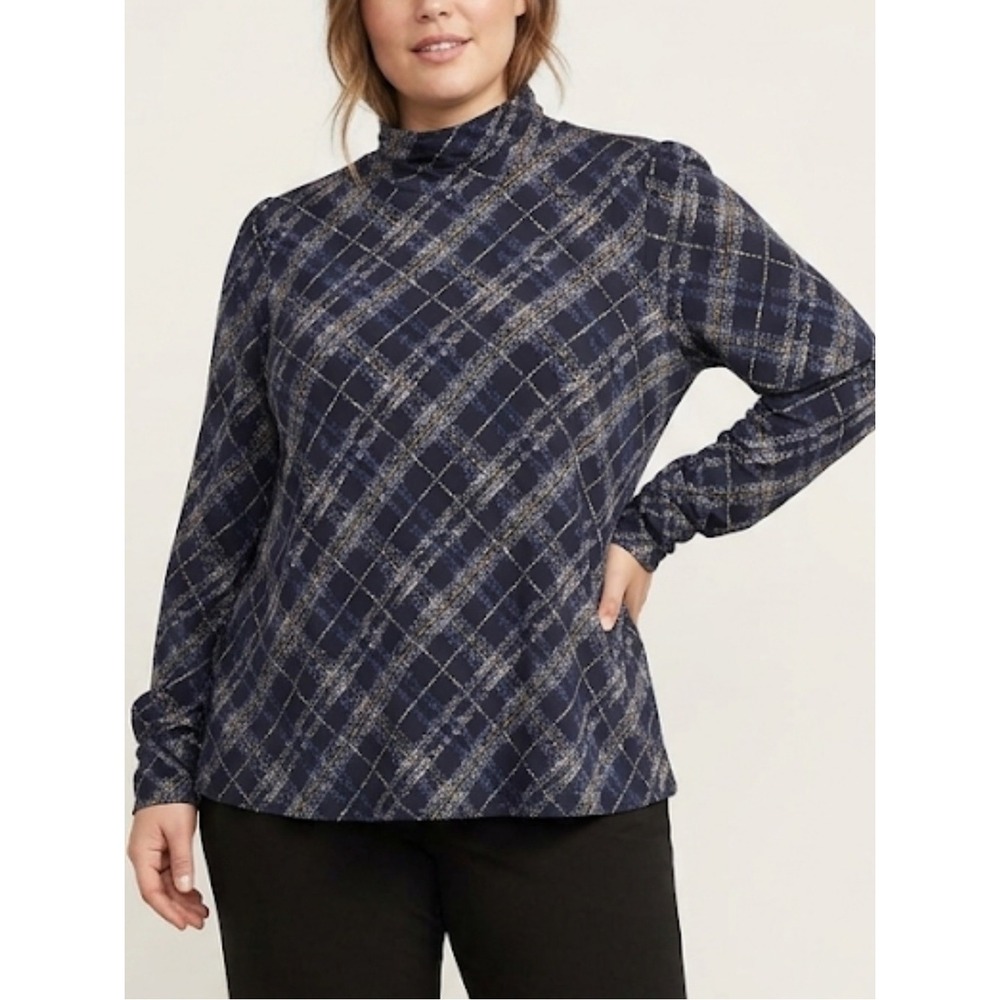 Susan Graver‎ Liquid Knit Size Large High Neck Ruched Long Sleeve Blouse QVC